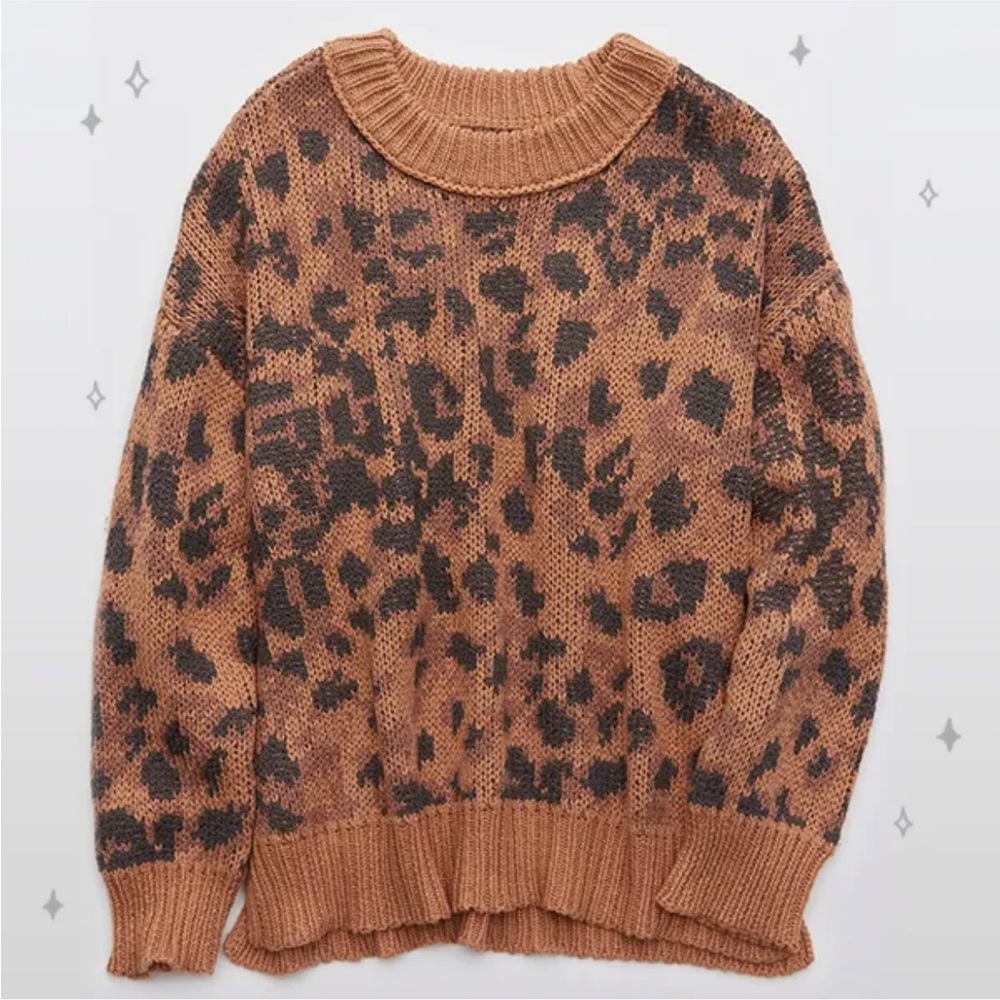 Aerie Oversized Leopard Print Boyfriend Knit women’s medium cheetah sweater